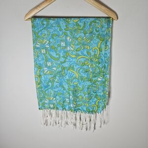 Lilly Pulitzer Murfee Tri Delta Scarf Silk Cashmere Green Blue Yellow Fringe
